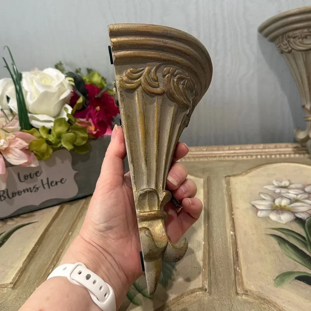 Vintage Ornate Hollywood Regency Style Wall Shelves Sconces
